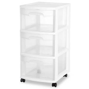 lot 25218 image: Sterilite Storage Drawer  3 Drawer Slim Plastic Storage Cart with Clear Pull Out Drawers  White