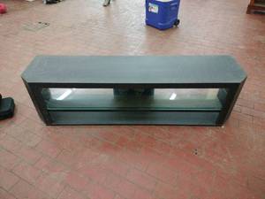 lot 25219 image: Modern Black TV Stand with Glass Shelves -