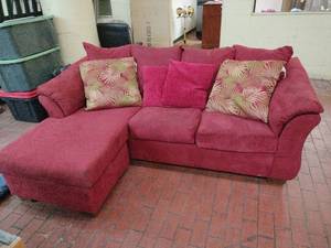 lot 25232 image: Burgundy Sectional Sofa with Throw Pillows - Retail $325