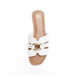 lot 25282 image: Time and Tru White Slide Sandals with Gold Buckle - 11