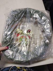 lot 2062 image: Veryhome Christmas Wreath with Lights, Christmas Reef for Front Door Window,18 Christmas Door Wreath with Pinecones Bells and Gold Poinsettias, Winter Wreath for Indoor Outdoor Christmas Decorations