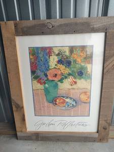 lot 21 image: Garden Reflections Floral Still Life Print in Wooden Frame, 26 x 32