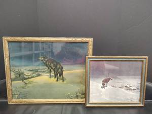 lot 232 image: Winter Wildlife Art Print Set in Vintage Frames