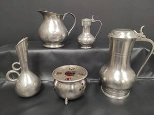 lot 236 image: Vintage European Pewter Beverage Service Collection, Made in Holland and Sweden