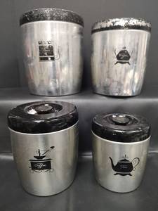 lot 245 image: Vintage West Bend Aluminum Kitchen Canister Set
