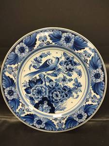 lot 275 image: Vintage Delft Blue Bird and Floral Wall Plate, Handpainted in Holland