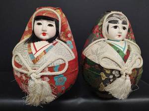 lot 296 image: Vintage Japanese Kimono Daruma Doll, Porcelain White Face with Ornate Kimono Style Wrapping with Tasseled Bottom, Handcrafted