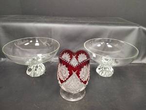 lot 319 image: Antique EAPG Vase and Crystal Bowls with Swirl Stems
