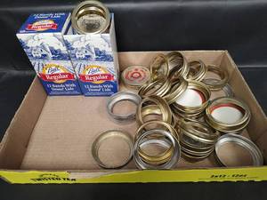 lot 334 image: Two New Boxes Ball Regular Mason Jar Bands with Dome Lids and Bulk Bands