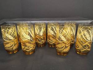 lot 340 image: Amber Glass Wheat Pattern Tumblers Set