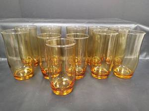 lot 341 image: Amber Glass Tumbler Set, 8 Tea and 3 Juice Glasses