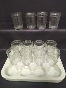 lot 377 image: Vintage Ball Mason Jelly Jars with Diamond Pattern - Set of 8