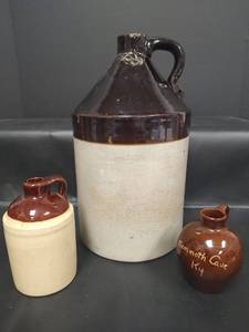 lot 380 image: Vintage Two-Tone Stoneware Jugs and More