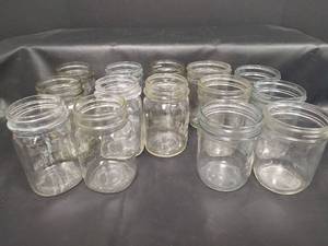 lot 406 image: Mason Pint Size Jars,  qty 14, Mixed Regular and Wide Mouth