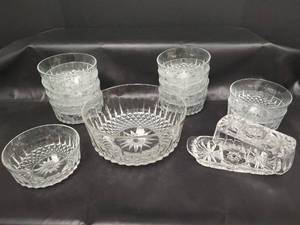 lot 451 image: Cut Glass Dessert Bowls, qty 11,  Serving Bowl and Butter Dish