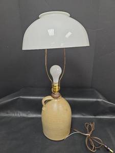 lot 466 image: Stoneware Jug 3-way Table Lamp with White Glass Shade (Powers on)