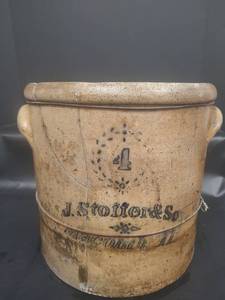 lot 483 image: J.S. Stoffer and Son,  4 Marked Crock, See Pics for Damage