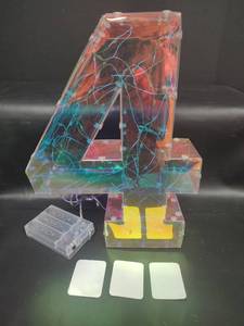 lot 521 image: NIB LED Light Up Marquee Number 4 Sign, Clear Plastic