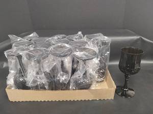 lot 537 image: NIB Set of 15 Black Plastic Wine Glasses