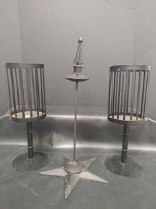 lot 578 image: Metal CandlePlant Holder and Wrought Iron Star Base Paper Towel Holder
