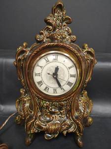lot 598 image: Vintage Ornate Porcelain Mantel Clock with Roman Numerals, Movement Marked Lanshire. Tested