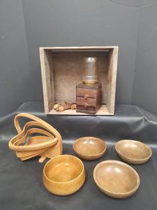 lot 611 image: Wood Bowl by Millburn, Made in Taiwan, Japanese Made Wooden Bowls, Collapsible Basket and More
