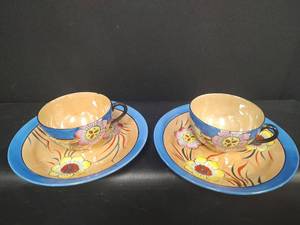 lot 620 image: VTG Japanese Lusterware Tea Cup and Saucer Set with Floral Design