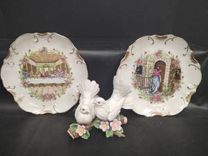 lot 625 image: The Last Supper and Jesus Decorative Porcelain Plates and Dove Figurine Set. Made in Japan with 18K Gold Trim Marking