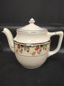 lot 629 image: Hall, The Enterprise Aluminum Co.  Drip-O-lator 7in Ceramic Coffee Tea Pot with Floral Pattern
