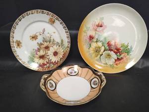 lot 638 image: Vintage Hand Painted Fine China Plates and Bowl with Floral Design