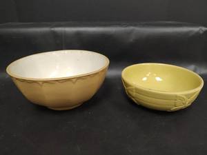 lot 641 image: Vintage Sharpe Yellow Ware Mixing Bowl and Heirloom Pantry Collection Bowl