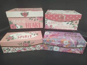 lot 653 image: Decorative Floral Storage Boxes with Inspirational Quotes Set of 4 with Lids