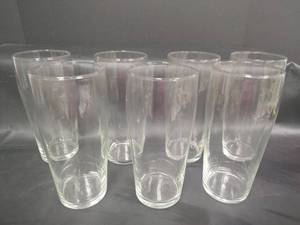 lot 665 image: Set of 7 Clear Tall Glass Drinking Glasses