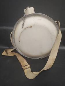 lot 667 image: Military Canteen with Canvas Strap and Chain with Aluminum Rim