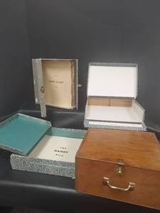 lot 669 image: Office Filing Storage Boxes with Wooden Organizer Case