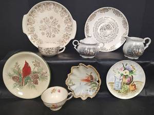 lot 700 image: Vintage Mixed Porcelain China with Decorative Plates, Cups, and 1964 Calendar Dish