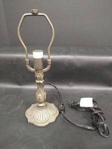 lot 709 image: Brass Table Lamp Base with Decorative Shell and Leaf Pattern