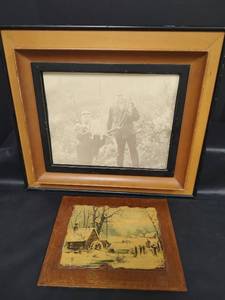 lot 718 image: Hunting Photograph 21.5 x 18.5 and Winter Scene Print 13 x 10