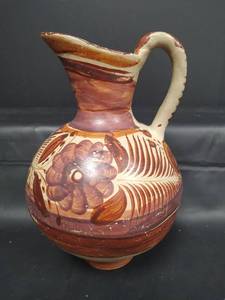 lot 748 image: Hand-Painted Ceramic Pitcher with Floral Design