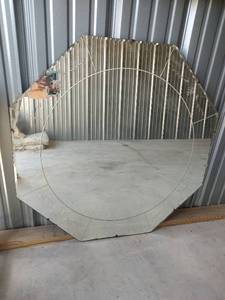 lot 1000 image: Vintage Large Octagonal Etched Glass Mirror with Floral Design 36 x 36