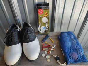 lot 1016 image: Golf Accessories Bundle with Mens Shoes 10W and More