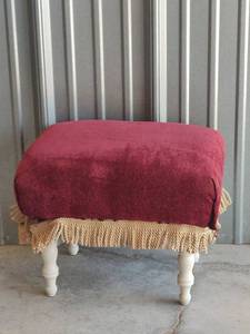 lot 1019 image: Red Upholstered Foot Stool with Fringe Detail