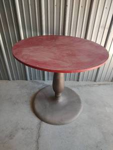 lot 1022 image: Round Pedestal Table, Metal Base with Wood Top, 36 diameter, 31 tall