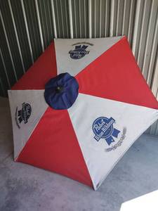 lot 1023 image: Pabst Blue Ribbon Beer Patio Umbrella 7 Foot Diameter