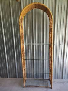 lot 1024 image: Rattan Display Unit with Glass Shelves, 30 x 82 x 12
