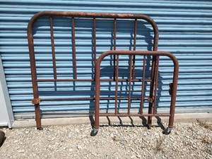 lot 1030 image: Metal Bed Frame, Footboard 3 foot and Headboard 53 inches, Yard Art