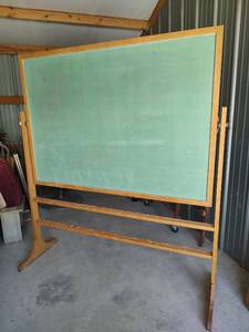 lot 1031 image: Large Oak Frame Double Sided Chalkboard with Stand and 2 Chalk Trays, 66 x 74