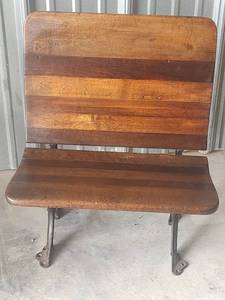 lot 1037 image: Antique Traditional Childs Wooden School Desk with Cast Iron Base