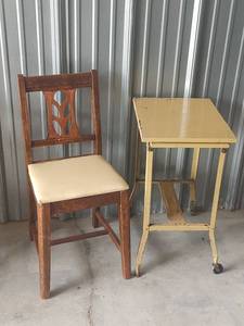 lot 1040 image: Wood Dining Chair and Rolling Metal Cart Set