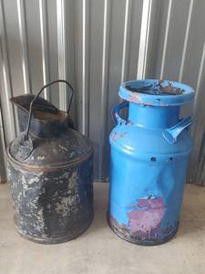 lot 1046 image: Old Metal Milk Can and Oil Can Set